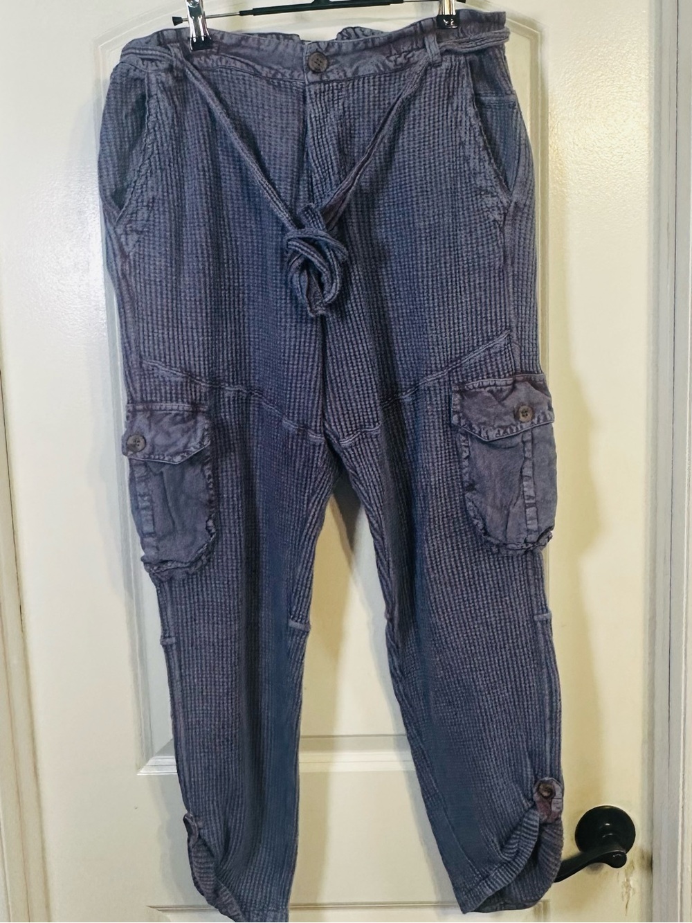 Free People FP One Frankie Pants Waffle Knit Cargo Drop Crotch Harem Indigo